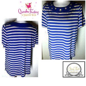Quacker Factor New Blue Gold Metallic Top Size L